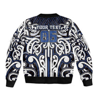 Custom Aotearoa Ngati Tuwharetoa Sleeve Zip Bomber Jacket Maori Tribal Pattern Mix Poutama