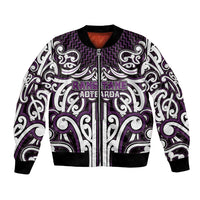 Custom Aotearoa Rangitane Bomber Jacket Maori Tribal Pattern Mix Poutama LT05 Unisex Purple - Polynesian Pride