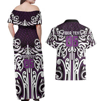 Custom Aotearoa Rangitane Couples Matching Off Shoulder Maxi Dress and Hawaiian Shirt Maori Tribal Pattern Mix Poutama