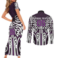 Custom Aotearoa Rangitane Couples Matching Short Sleeve Bodycon Dress and Long Sleeve Button Shirt Maori Tribal Pattern Mix Poutama LT05 - Polynesian Pride