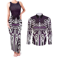 Custom Aotearoa Rangitane Couples Matching Tank Maxi Dress and Long Sleeve Button Shirt Maori Tribal Pattern Mix Poutama