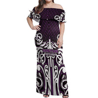 Custom Aotearoa Rangitane Off Shoulder Maxi Dress Maori Tribal Pattern Mix Poutama