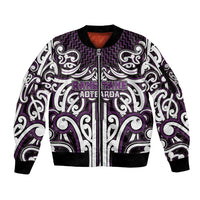 Custom Aotearoa Rangitane Sleeve Zip Bomber Jacket Maori Tribal Pattern Mix Poutama