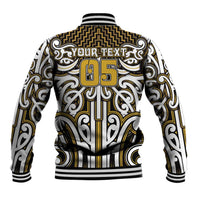 Custom Aotearoa Taranaki Baseball Jacket Maori Tribal Pattern Mix Poutama