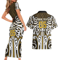 Custom Aotearoa Taranaki Couples Matching Short Sleeve Bodycon Dress and Hawaiian Shirt Maori Tribal Pattern Mix Poutama LT05 - Polynesian Pride