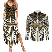 Custom Aotearoa Taranaki Couples Matching Summer Maxi Dress and Long Sleeve Button Shirt Maori Tribal Pattern Mix Poutama