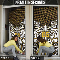 Custom Aotearoa Taranaki Door Cover Maori Tribal Pattern Mix Poutama