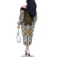 Custom Aotearoa Taranaki Family Matching Off The Shoulder Long Sleeve Dress and Hawaiian Shirt Maori Tribal Pattern Mix Poutama