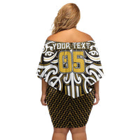 Custom Aotearoa Taranaki Family Matching Off Shoulder Short Dress and Hawaiian Shirt Maori Tribal Pattern Mix Poutama