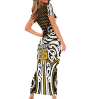 Custom Aotearoa Taranaki Family Matching Short Sleeve Bodycon Dress and Hawaiian Shirt Maori Tribal Pattern Mix Poutama