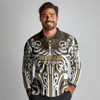 Custom Aotearoa Taranaki Long Sleeve Polo Shirt Maori Tribal Pattern Mix Poutama