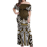 Custom Aotearoa Taranaki Off Shoulder Maxi Dress Maori Tribal Pattern Mix Poutama
