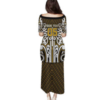 Custom Aotearoa Taranaki Puletasi Maori Tribal Pattern Mix Poutama