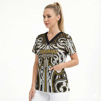 Custom Aotearoa Taranaki Scrub Top Maori Tribal Pattern Mix Poutama
