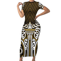 Custom Aotearoa Taranaki Short Sleeve Bodycon Dress Maori Tribal Pattern Mix Poutama