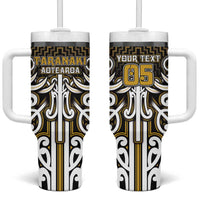 Custom Aotearoa Taranaki Tumbler With Handle Maori Tribal Pattern Mix Poutama