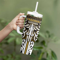 Custom Aotearoa Taranaki Tumbler With Handle Maori Tribal Pattern Mix Poutama