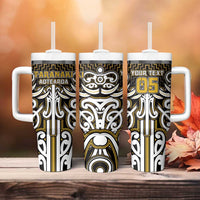 Custom Aotearoa Taranaki Tumbler With Handle Maori Tribal Pattern Mix Poutama