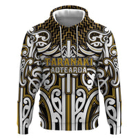 Custom Aotearoa Taranaki Zip Hoodie Maori Tribal Pattern Mix Poutama