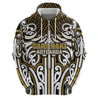Custom Aotearoa Taranaki Zip Hoodie Maori Tribal Pattern Mix Poutama