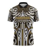 Custom Aotearoa Taranaki Zipper Polo Shirt Maori Tribal Pattern Mix Poutama