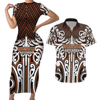 Custom Aotearoa Waikato Couples Matching Short Sleeve Bodycon Dress and Hawaiian Shirt Maori Tribal Pattern Mix Poutama