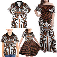 Custom Aotearoa Waikato Family Matching Off Shoulder Maxi Dress and Hawaiian Shirt Maori Tribal Pattern Mix Poutama