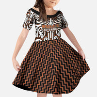 Custom Aotearoa Waikato Family Matching Tank Maxi Dress and Hawaiian Shirt Maori Tribal Pattern Mix Poutama LT05 Daughter's Dress Orange - Polynesian Pride