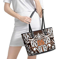 Custom Aotearoa Waikato Leather Tote Bag Maori Tribal Pattern Mix Poutama