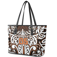 Custom Aotearoa Waikato Leather Tote Bag Maori Tribal Pattern Mix Poutama