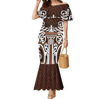 Custom Aotearoa Waikato Mermaid Dress Maori Tribal Pattern Mix Poutama
