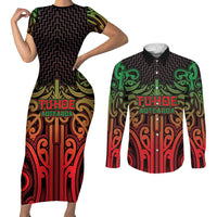 Custom Aotearoa Tuhoe Couples Matching Short Sleeve Bodycon Dress and Long Sleeve Button Shirt Maori Tribal Pattern Mix Poutama