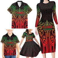 Custom Aotearoa Tuhoe Family Matching Long Sleeve Bodycon Dress and Hawaiian Shirt Maori Tribal Pattern Mix Poutama
