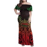 Custom Aotearoa Tuhoe Family Matching Off Shoulder Maxi Dress and Hawaiian Shirt Maori Tribal Pattern Mix Poutama