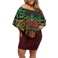 Custom Aotearoa Tuhoe Off Shoulder Short Dress Maori Tribal Pattern Mix Poutama