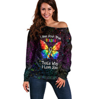 I See Your True Colors Personalised Off Shoulder Sweater Autism Awareness