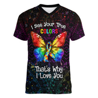 I See Your True Colors Personalised Women V Neck T Shirt Autism Awareness