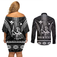 Personalised Hawaii Happy King Kamehameha Day Couples Matching Off Shoulder Short Dress and Long Sleeve Button Shirt Kakau Pattern
