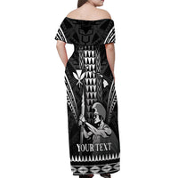 Personalised Hawaii Happy King Kamehameha Day Off Shoulder Maxi Dress Kakau Pattern
