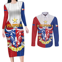 Personalised Philippines Independence Day Couples Matching Long Sleeve Bodycon Dress and Long Sleeve Button Shirt Maligayang Araw ng Kalayaan Filipino Carabao LT05 Red - Polynesian Pride