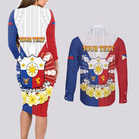 Personalised Philippines Independence Day Couples Matching Long Sleeve Bodycon Dress and Long Sleeve Button Shirt Maligayang Araw ng Kalayaan Filipino Carabao LT05 - Polynesian Pride
