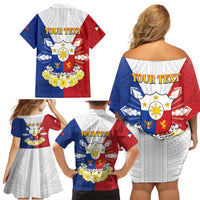 Personalised Philippines Independence Day Family Matching Off Shoulder Short Dress and Hawaiian Shirt Maligayang Araw ng Kalayaan Filipino Carabao LT05 - Polynesian Pride