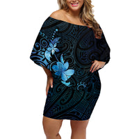 Matariki New Zealand Family Matching Off Shoulder Short Dress and Hawaiian Shirt Maori Pattern Blue Galaxy