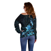 Matariki New Zealand Off Shoulder Sweater Maori Pattern Blue Galaxy