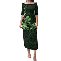 Matariki New Zealand Puletasi Maori Pattern Green Galaxy LT05 Long Dress Green - Polynesian Pride