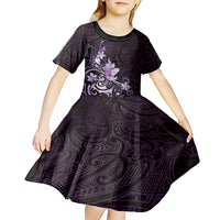 Matariki New Zealand Kid Short Sleeve Dress Maori Pattern Purple Galaxy