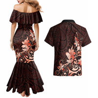 Matariki New Zealand Couples Matching Mermaid Dress and Hawaiian Shirt Maori Pattern Red Galaxy