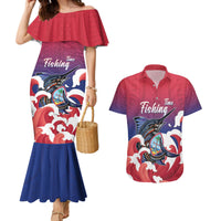 Guam Blue Marlin Fishing Couples Matching Mermaid Dress and Hawaiian Shirt Polynesian Style LT05 Red - Polynesian Pride