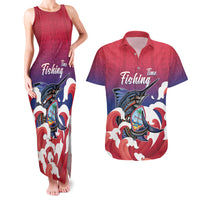 Guam Blue Marlin Fishing Couples Matching Tank Maxi Dress and Hawaiian Shirt Polynesian Style LT05 Red - Polynesian Pride