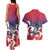 Guam Blue Marlin Fishing Couples Matching Tank Maxi Dress and Hawaiian Shirt Polynesian Style LT05 - Polynesian Pride